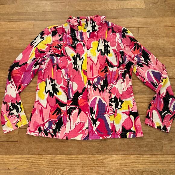 Laura Ashley pink black wet look zippered turtleneck jacket size small S
 b31 - Picture 1 of 6